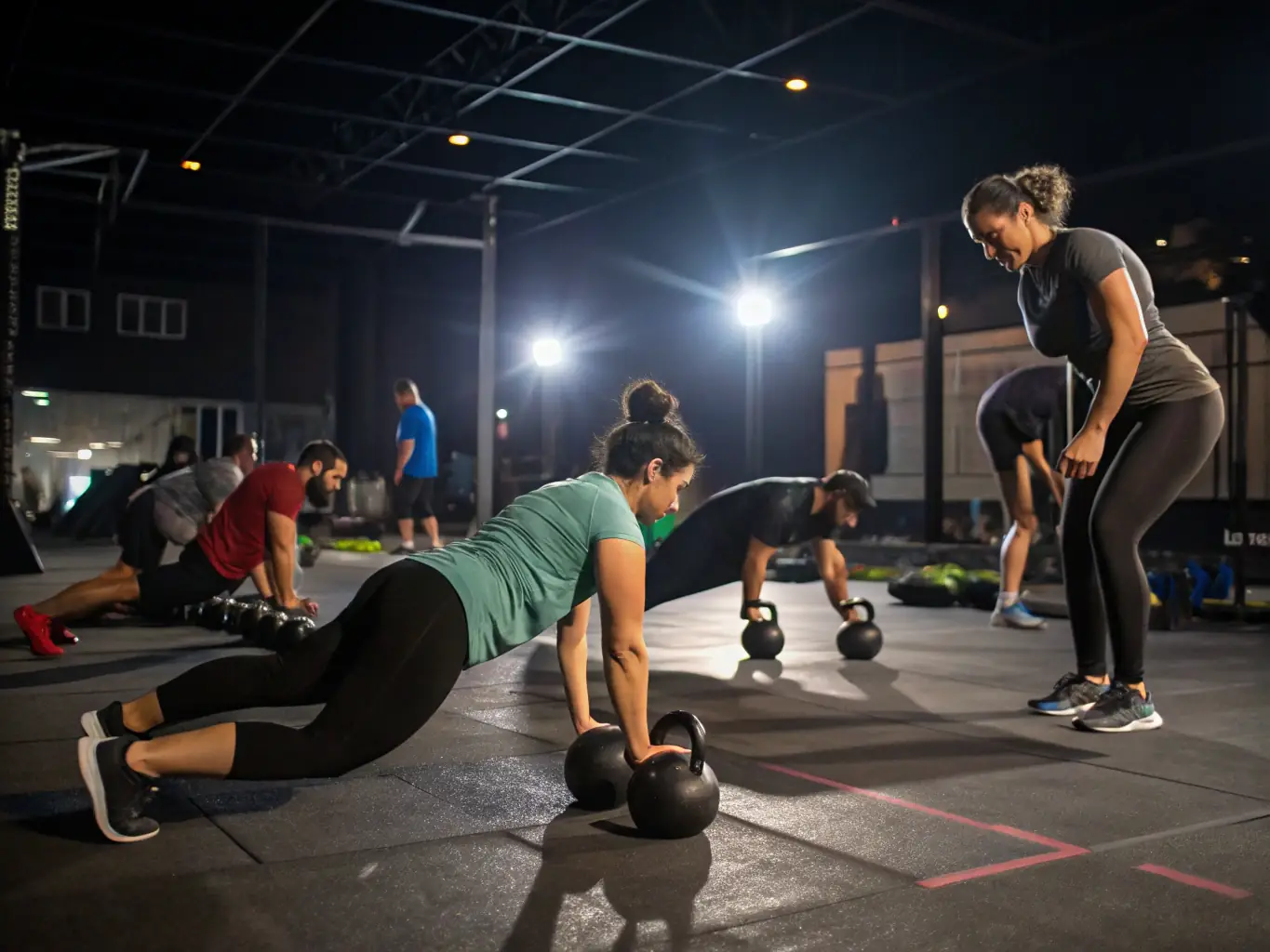 A dynamic shot of a CrossFit Metamorphose event, showing participants with various motor disabilities competing in adaptive CrossFit challenges, cheered on by a supportive crowd.