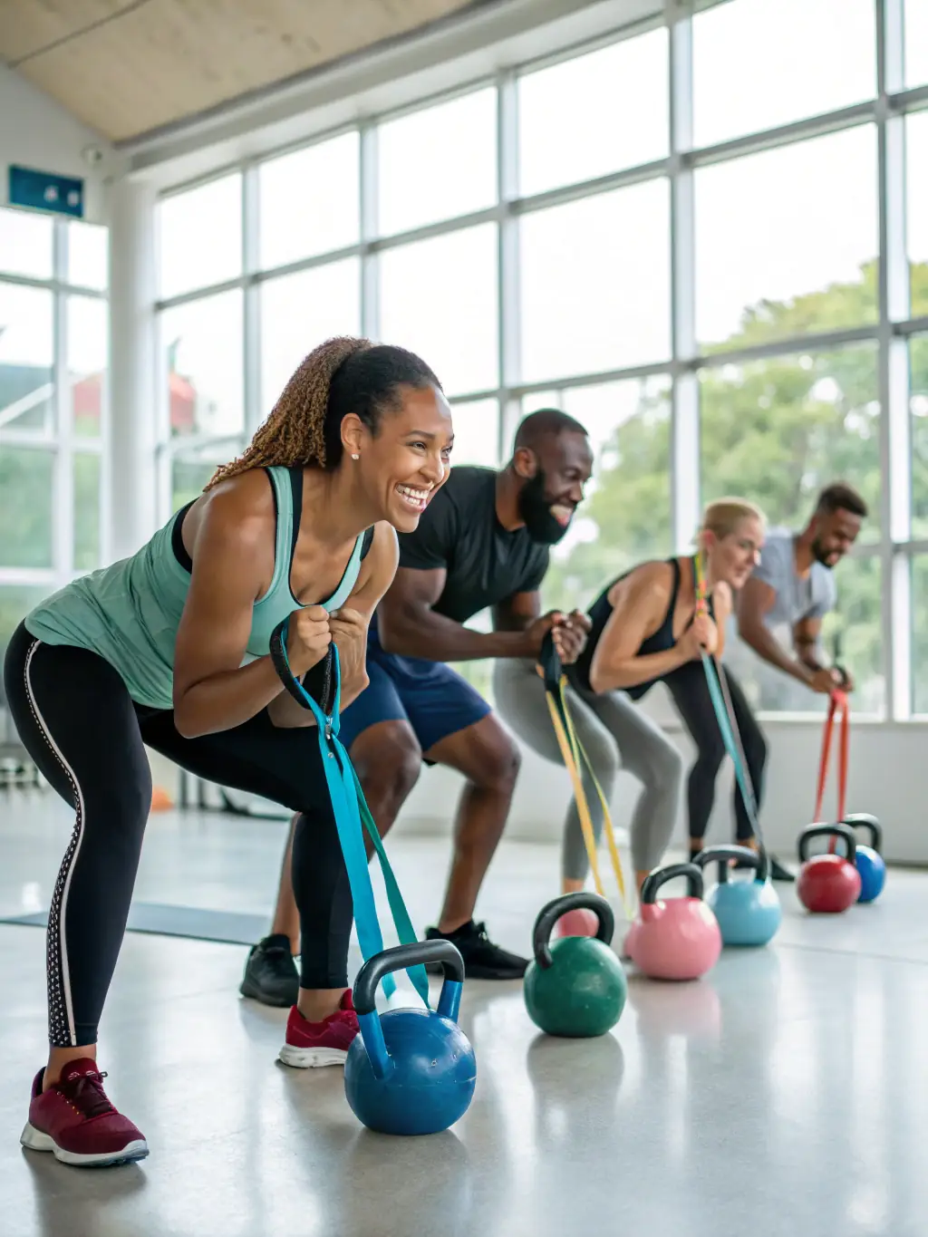 A photograph of participants engaged in a group strength training session, highlighting the supportive and inclusive environment of CROSSFIT METAMORPHOSE.